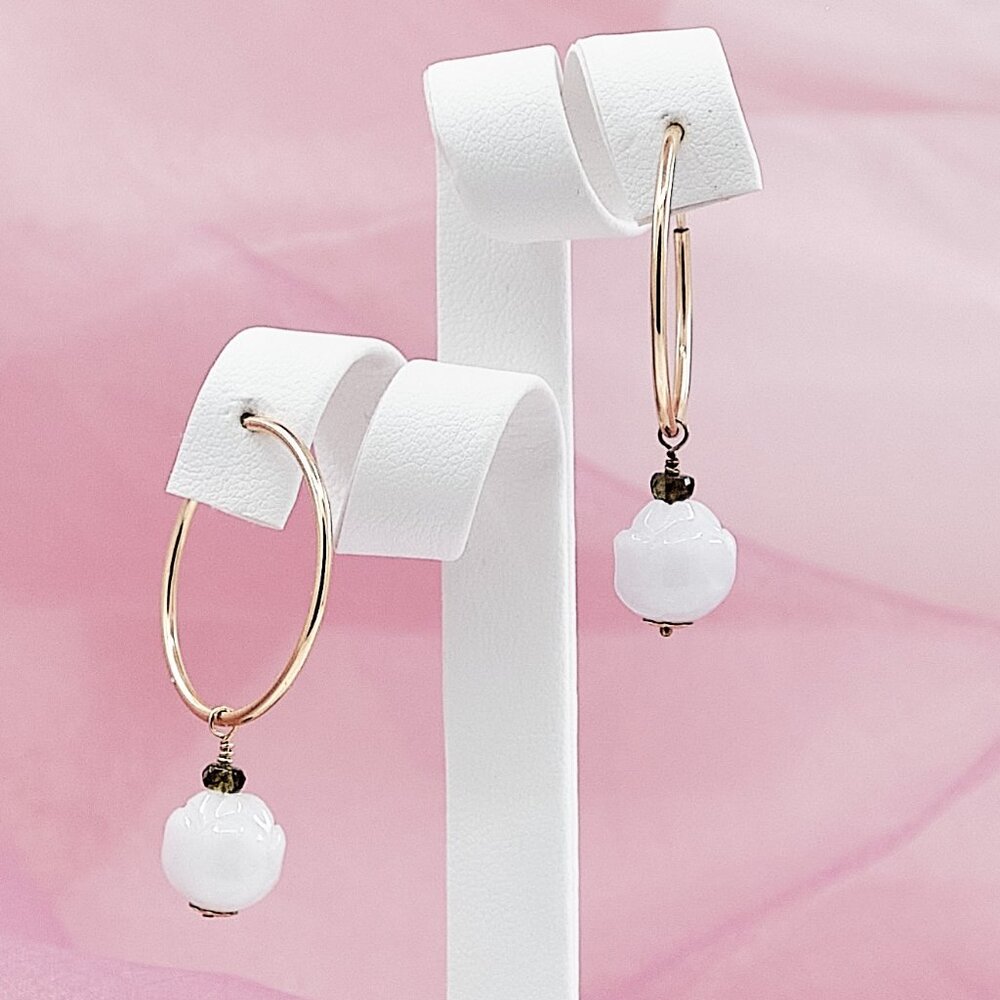 Jade & Tourmaline Small Hoop Earrings, 14K Gold Filled